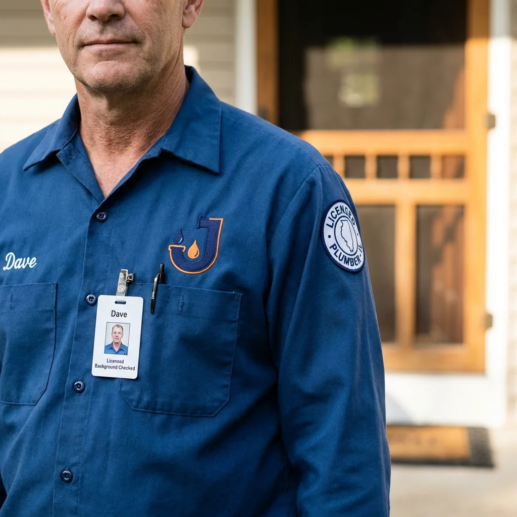 Licensed plumber showing ID badge in Omro, WI