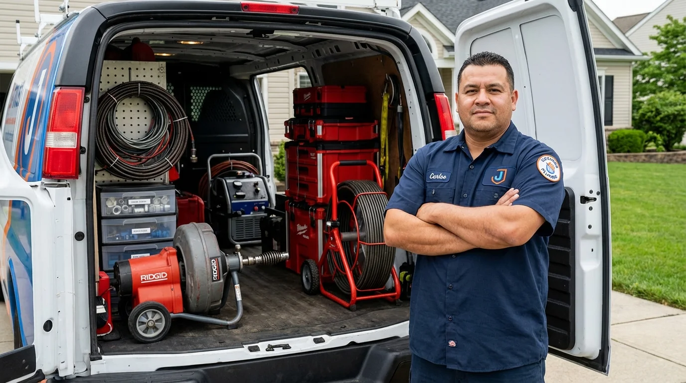 Professional drain cleaning equipment and Johns Plumbing LLC plumber in Omro