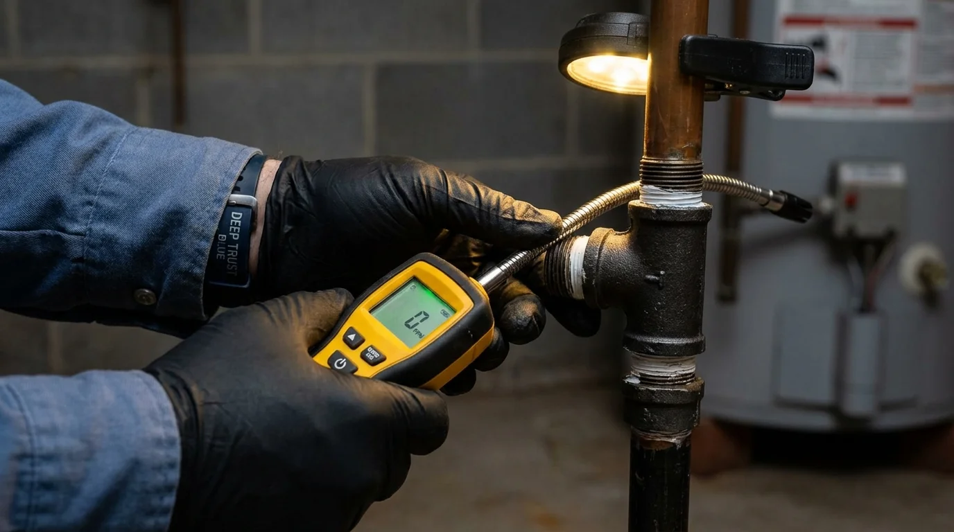 Gas leak detection with electronic sniffer by Johns Plumbing LLC in Omro